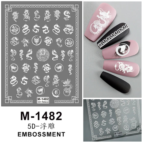 5D Embossed Nail Art Stickers Decals Self-Adhesive Nail Supplies Nail