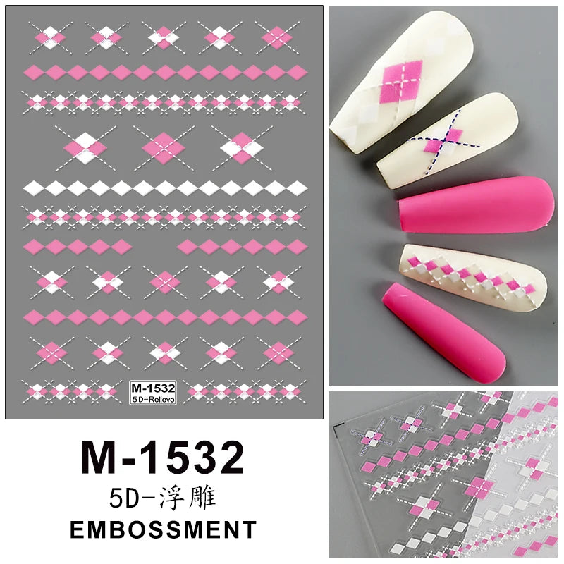 5D Embossed Nail Art Stickers Decals Self-Adhesive Nail Supplies Nail