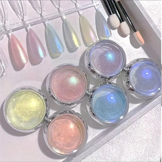 Aurora Holographic Nail Powder – Chameleon Mirror Chrome Pigments (6pcs)
