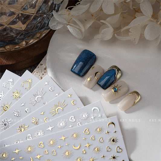 Gold & Silver Nail Art Decal Stickers – Mixed Shapes (5pcs)