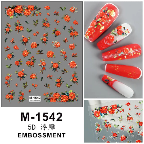 5D Embossed Nail Art Stickers Decals Self-Adhesive Nail Supplies Nail