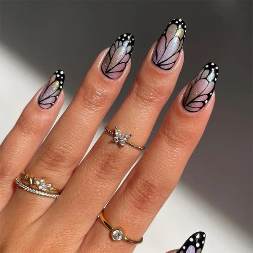 24pcs Almond French Press-On Nails – Summer Glitter Style | Glue-On & Stick-On Set