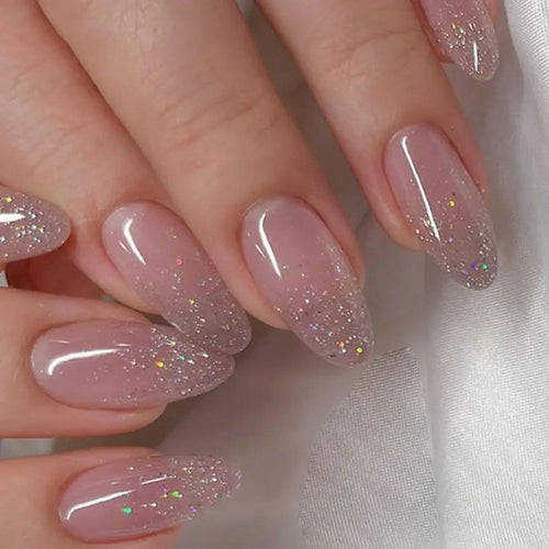 24pcs Almond French Press-On Nails – Summer Glitter Style | Glue-On & Stick-On Set
