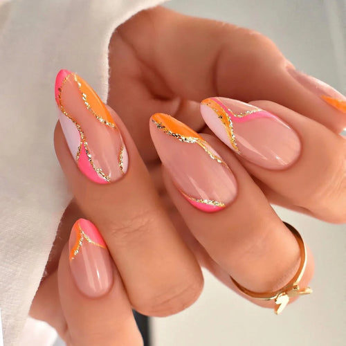 24pcs Almond French Press-On Nails – Summer Glitter Style | Glue-On & Stick-On Set