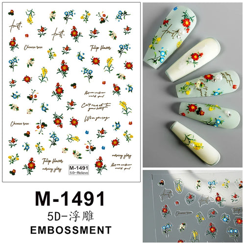 5D Embossed Nail Art Stickers Decals Self-Adhesive Nail Supplies Nail