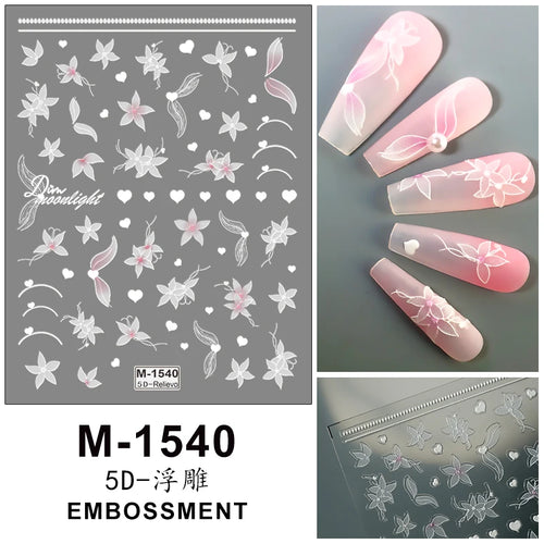 5D Embossed Nail Art Stickers Decals Self-Adhesive Nail Supplies Nail