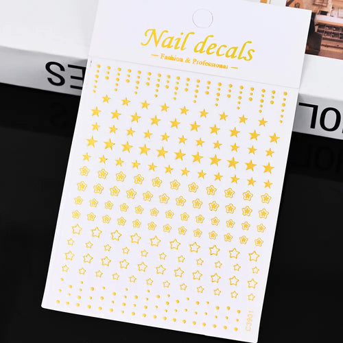 3D Gold Sun, Moon & Star Bronzing Nail Art Sticker – Celestial Design Stickers