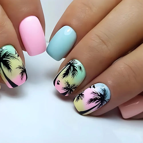 24pcs Short Square Press On  Nails Set