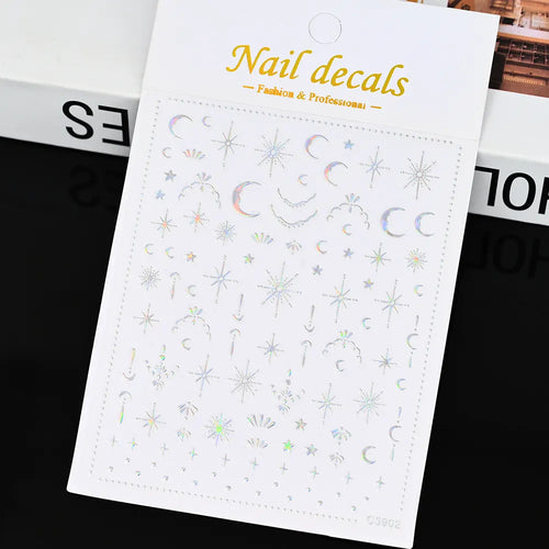 3D Gold Sun, Moon & Star Bronzing Nail Art Sticker – Celestial Design Stickers
