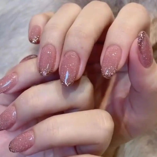 24pcs Almond French Press-On Nails – Summer Glitter Style | Glue-On & Stick-On Set