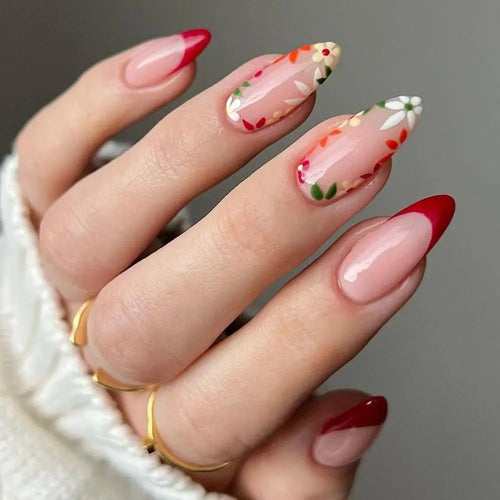 24pcs Almond French Press-On Nails – Summer Glitter Style | Glue-On & Stick-On Set