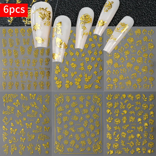 6Pcs Silver 3D Nail Art Stickers – Star, Heart & Moon Designs