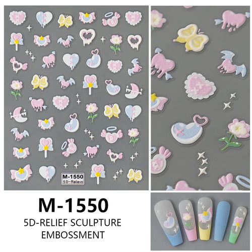 5D Embossed Nail Art Stickers Decals Self-Adhesive Nail Supplies Nail
