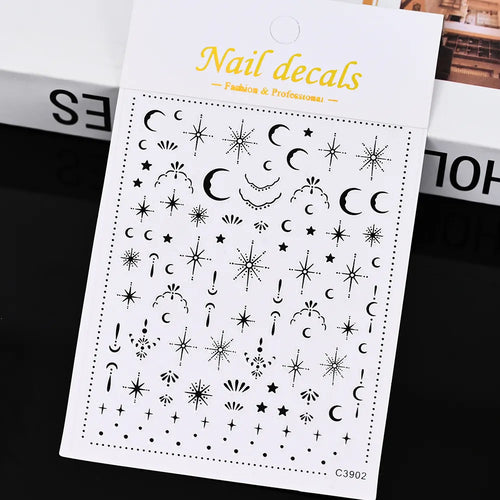 3D Gold Sun, Moon & Star Bronzing Nail Art Sticker – Celestial Design Stickers
