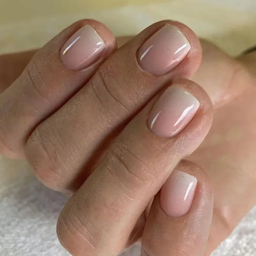 Glossy Press on Nails Set Short Oval Shiny Gradient French Nail Art