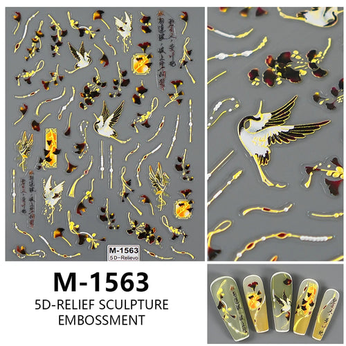 5D Embossed Nail Art Stickers Decals Self-Adhesive Nail Supplies Nail