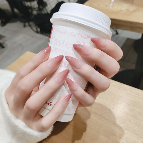 24pcs Almond French Press-On Nails – Summer Glitter Style | Glue-On & Stick-On Set