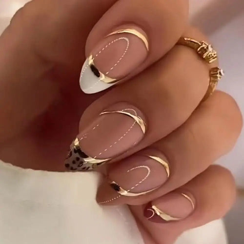 24pcs Almond French Press-On Nails – Summer Glitter Style | Glue-On & Stick-On Set