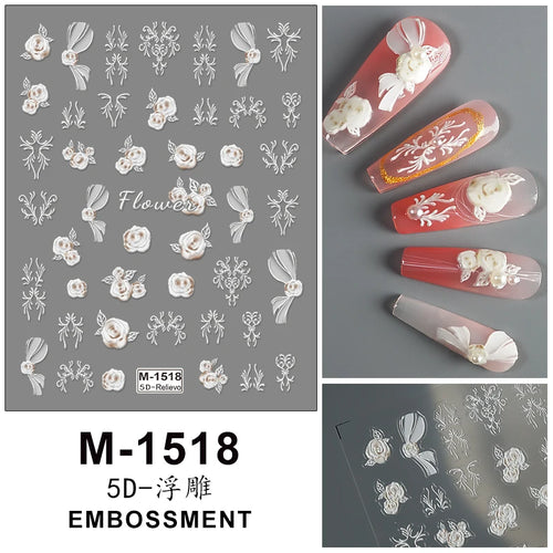 5D Embossed Nail Art Stickers Decals Self-Adhesive Nail Supplies Nail