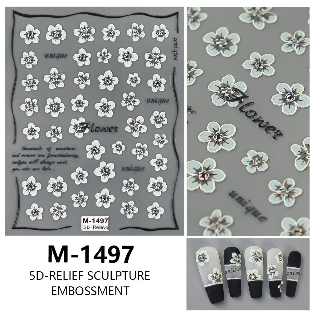 5D Embossed Nail Art Stickers Decals Self-Adhesive Nail Supplies Nail