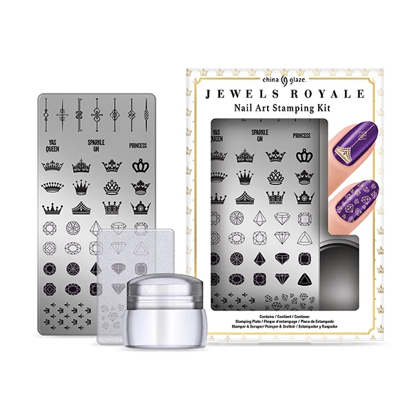 China Glaze Jewel Royale Nail Art Stamping Kit - Designed to bring the allure of precious gems to your fingertips. Kit Includes - Stamping Plate, Stamper and Scraper