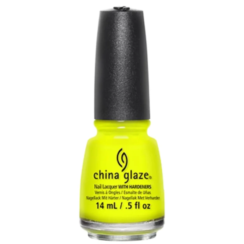 China Glaze Nail Polish .5 oz - Celtic Sun (Neon Yellow) - This baby is BRIGHT! Bright neon matte yellow creme nail color. Use a white base coat for maximum impact.