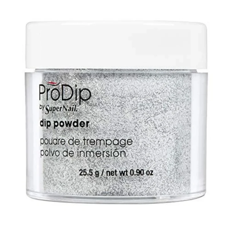 ProDip Acrylic Powder .90 oz – Lavish Platinum - Silver Glitter Nails