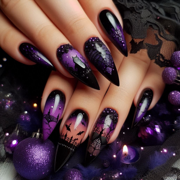 Spooky Deep Purple Halloween Nails