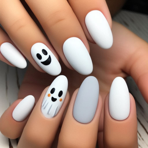 Simple and Easy Halloween Ghost Nails