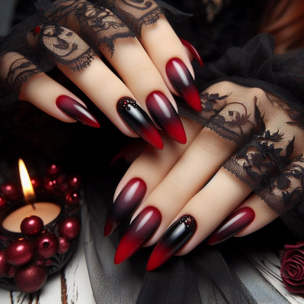 Vampire Red Ombre Halloween Nails