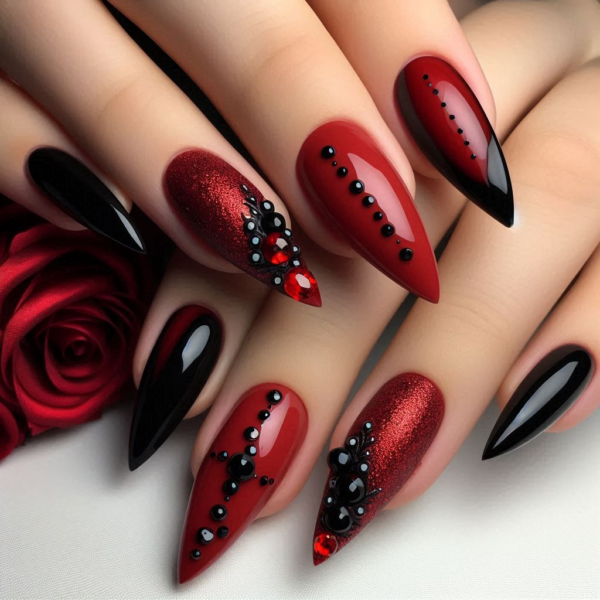 Halloween Nails - Red and Black Gothic Glam