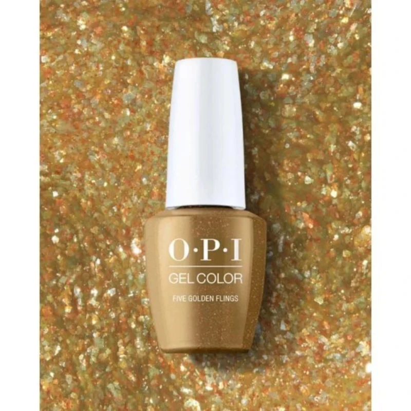 Image of OPI Gel Nail Polish - Five Golden Flings. Gold Glitter Gel Nail Polish