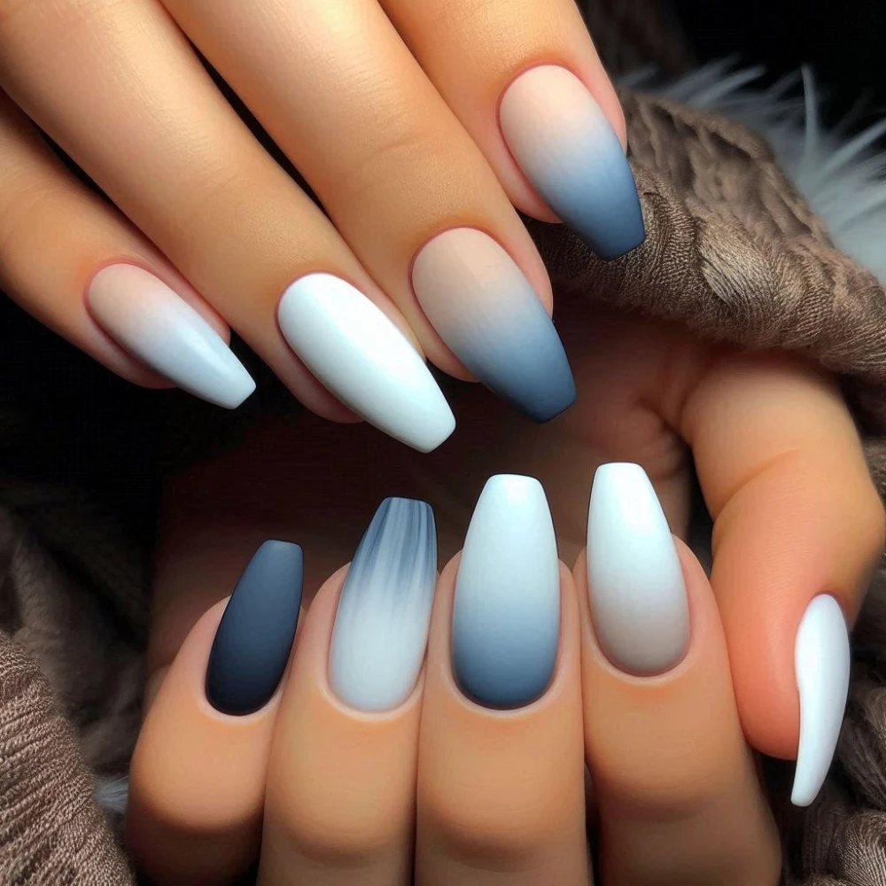 Blue Winter Nails with Gradient Matte Finish